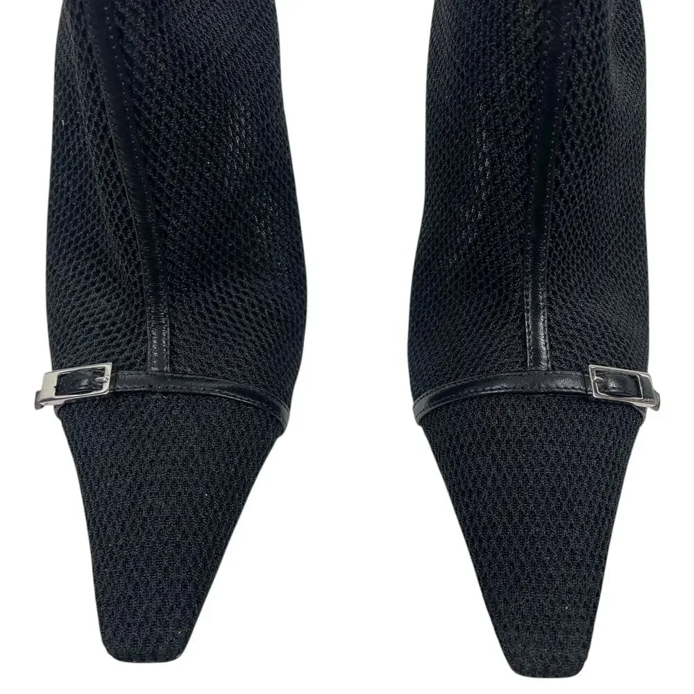 Saint Laurent Oxalis 115mm Mesh Pointed Toe Ankle Boots Black Size 37